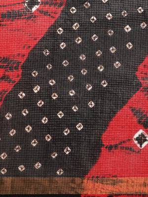   Red & Black Kota Doria Bandhani Saree 3