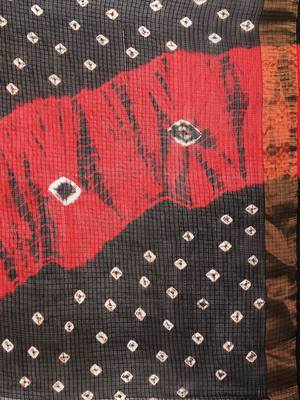   Red & Black Kota Doria Bandhani Saree 4