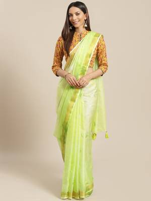   Hand Crafted Tie & Dye Kota Silk Saree With Hand Block Print Unstitched Blouse 1