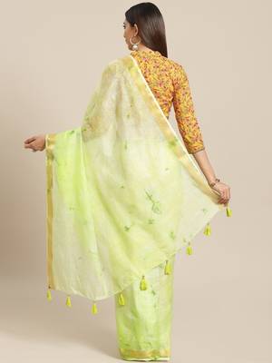   Hand Crafted Tie & Dye Kota Silk Saree With Hand Block Print Unstitched Blouse 2