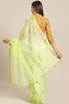   Hand Crafted Tie & Dye Kota Silk Saree With Hand Block Print Unstitched Blouse
