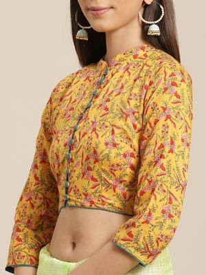   Hand Crafted Tie & Dye Kota Silk Saree With Hand Block Print Unstitched Blouse 5