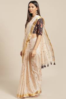 Geroo Jaipur Hand Crafted Tie & Dye Kota Silk Saree With Hand Block Print Unstitched Blouse