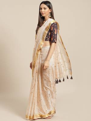   Hand Crafted Tie & Dye Kota Silk Saree With Hand Block Print Unstitched Blouse 1