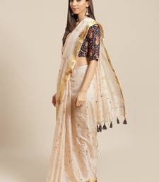  Hand Crafted Tie & Dye Kota Silk Saree With Hand Block Print Unstitched Blouse