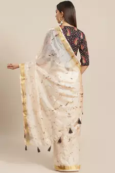   Hand Crafted Tie & Dye Kota Silk Saree With Hand Block Print Unstitched Blouse