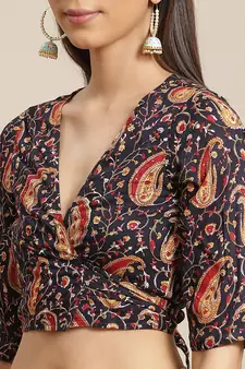   Hand Crafted Tie & Dye Kota Silk Saree With Hand Block Print Unstitched Blouse