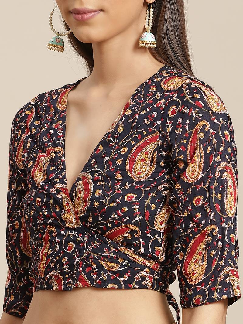 Geroo Jaipur Hand Crafted Tie & Dye Kota Silk Saree With Hand Block Print Unstitched Blouse