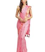 Geroo Jaipur Hand Crafted Tie & Dye Kota Silk Saree With Hand Block Print Unstitched Blouse