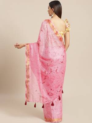   Hand Crafted Tie & Dye Kota Silk Saree With Hand Block Print Unstitched Blouse 2