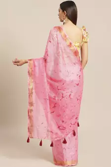   Hand Crafted Tie & Dye Kota Silk Saree With Hand Block Print Unstitched Blouse