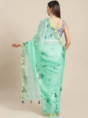   Hand Crafted Tie & Dye Kota Silk Saree With Hand Block Print Unstitched Blouse 2