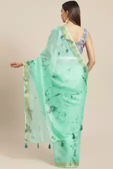   Hand Crafted Tie & Dye Kota Silk Saree With Hand Block Print Unstitched Blouse
