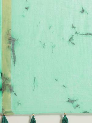  Hand Crafted Tie & Dye Kota Silk Saree With Hand Block Print Unstitched Blouse 4