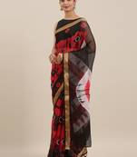 Geroo Jaipur Black And Red Hand Crafted Shibori Tie And Dye Bandhani Art Silk Saree