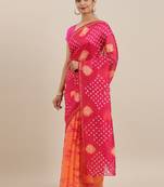 Geroo Jaipur Peach And Pink Hand Crafted Shibori Tie And Dye Bandhani Art Silk Saree