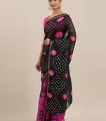 Geroo Jaipur Pink And Black Hand Crafted Shibori Tie And Dye Bandhani Art Silk Saree