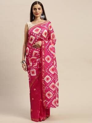 Geroo Jaipur Exquisite Pink Handcrafted Bandhani Art Silk Saree with Blouse 1