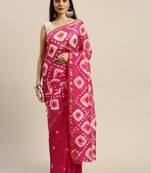 Geroo Jaipur Exquisite Pink Handcrafted Bandhani Art Silk Saree with Blouse