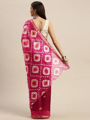Geroo Jaipur Exquisite Pink Handcrafted Bandhani Art Silk Saree with Blouse 2