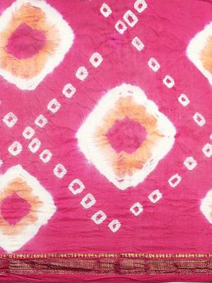 Geroo Jaipur Exquisite Pink Handcrafted Bandhani Art Silk Saree with Blouse 3