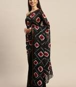Geroo Jaipur Black Hand crafted Bandhani Art Silk Saree