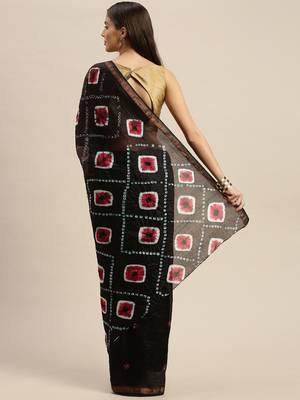 Geroo Jaipur Black Hand crafted Bandhani Art Silk Saree 2