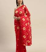 Geroo Jaipur Red Hand crafted Bandhani Art Silk Saree