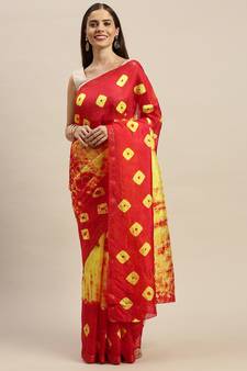 Geroo Jaipur Red Hand crafted Bandhani Art Silk Saree