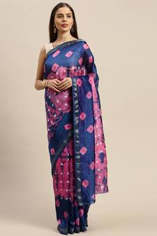 Geroo Jaipur Blue Hand crafted Bandhani Art Silk Saree
