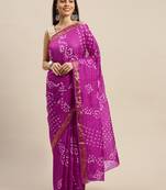 Geroo Jaipur Wine Hand Crafted Bandhani Art silk Saree