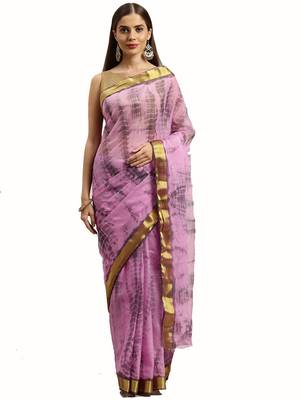 Geroo Jaipur Grey and Light Pink Hand Crafted Shibori Tie & Dye Bandhani Art Chiffon Saree 1