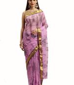Geroo Jaipur Grey and Light Pink Hand Crafted Shibori Tie & Dye Bandhani Art Chiffon Saree