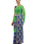 Geroo Jaipur Green And Blue Hand Crafted Bandhani Art Chiffon Saree