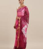 Geroo Jaipur Pink And Wine Hand Crafted Shibori Tie And Dye Bandhani Art Silk Saree