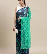 Geroo Jaipur Blue Hand Dyed Bandhani Chiffon Saree