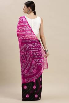 Geroo Jaipur Black Hand Dyed Bandhani Silk Saree with Blouse - Elegant and Timeless