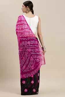 Geroo Jaipur Black Hand Dyed Bandhani Silk Saree with Blouse - Elegant and Timeless