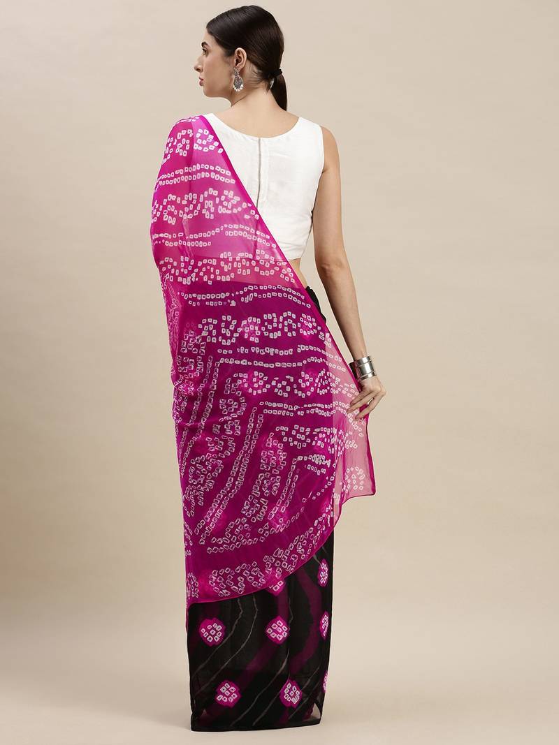 Geroo Jaipur Black Hand Dyed Bandhani Silk Saree with Blouse - Elegant and Timeless