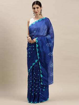 Geroo Jaipur Blue Hand Dyed Bandhani Silk Saree 1