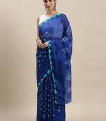 Geroo Jaipur Blue Hand Dyed Bandhani Silk Saree