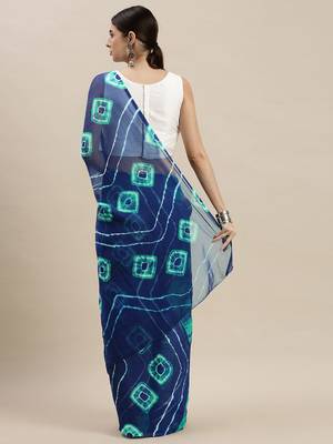 Geroo Jaipur Blue & Green Hand Dyed Leheriya Saree 1
