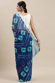 Geroo Jaipur Blue & Green Hand Dyed Leheriya Saree