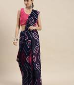 Geroo Jaipur Navy Blue Hand Dyed Leheriya Saree