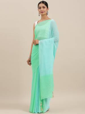 Geroo Jaipur Shaded Blue & Green Mukesh Work Saree  1