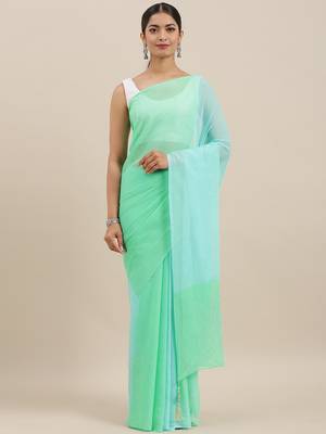 Geroo Jaipur Shaded Blue & Green Mukesh Work Saree  2