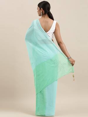 Geroo Jaipur Shaded Blue & Green Mukesh Work Saree  3