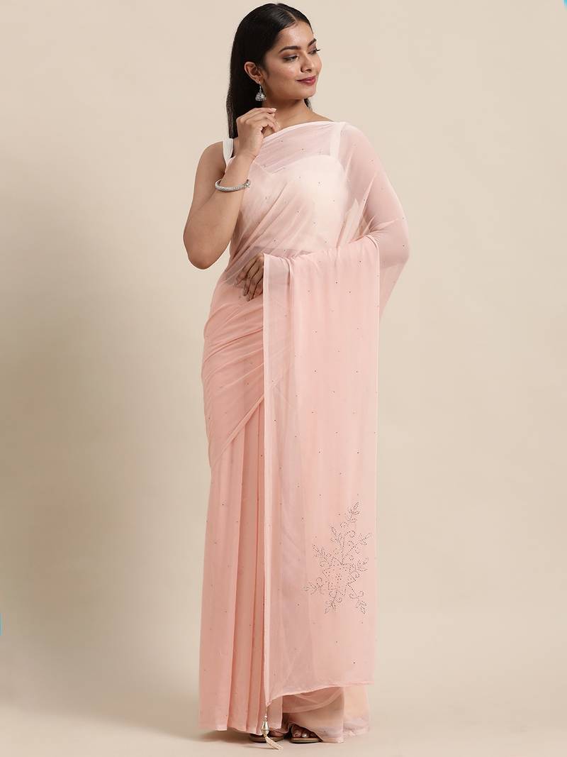 Hand Crafted Peach Mukesh Saree