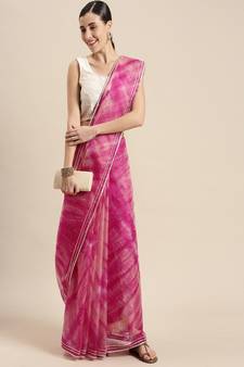 Geroo Jaipur Pink Shibori Organza Saree by Geroo Jaipur - Elegant and Stylish