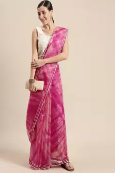 Geroo Jaipur Pink Shibori Organza Saree by Geroo Jaipur - Elegant and Stylish